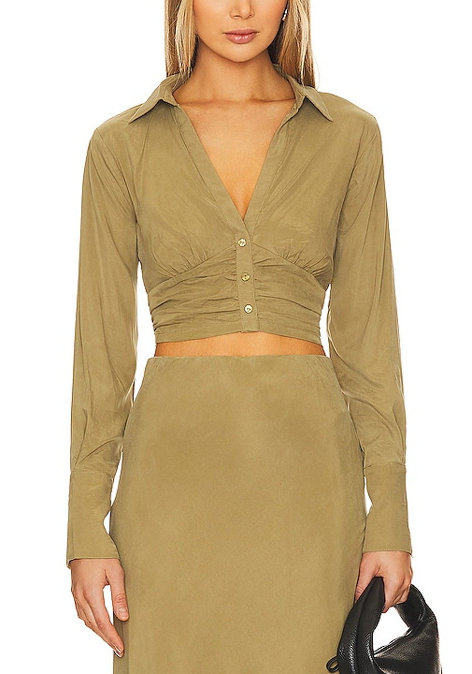 Sovere Ruched Olive Atone Blouse Size M